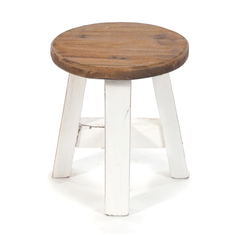 DEKO HOCKER "BERN" | rund, 23,5x20,5 cm (HxB), Mahagoni | Schemel | Farbe: 06 weiß-landhaus