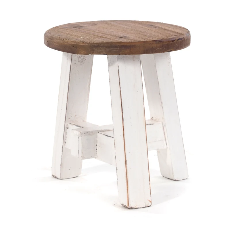 DEKO HOCKER "BERN" | rund, 23,5x20,5 cm (HxB), Mahagoni | Schemel | Farbe: 06 weiß-landhaus