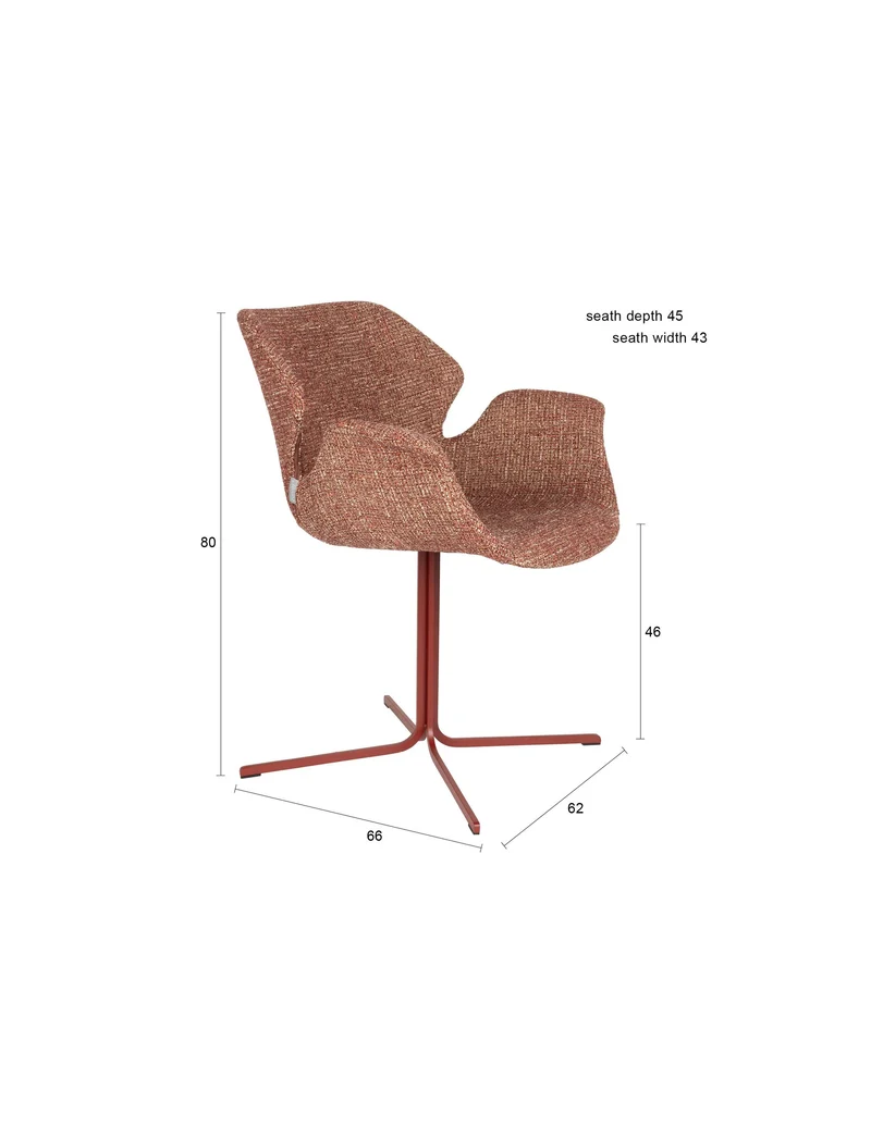 Zuiver Sessel Nikki – Rot, Polyester, 62 × 66 × 80 cm, 2er-Set