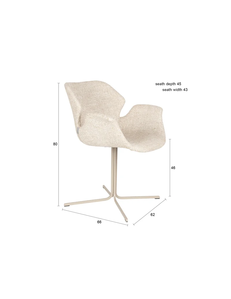 Zuiver Sessel Nikki – Beige, Polyester, 62 × 66 × 80 cm, 2er-Set