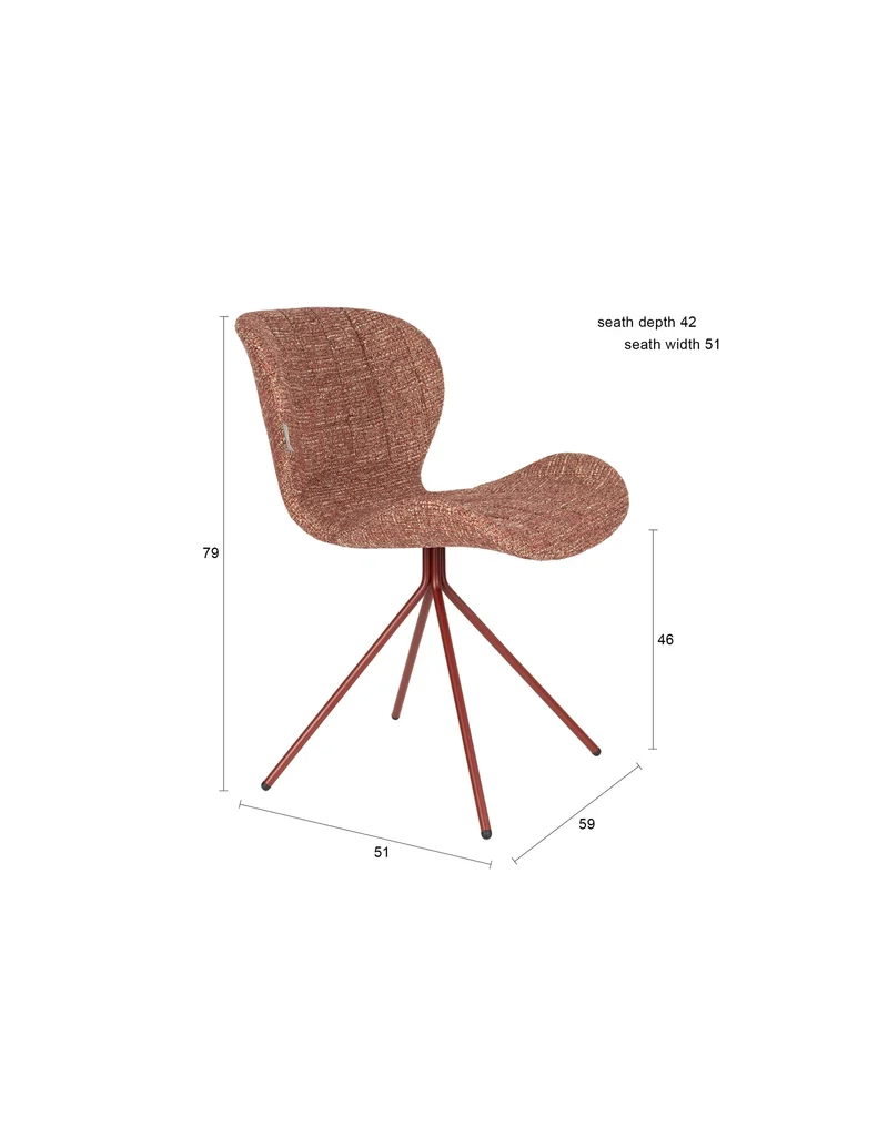Zuiver Stuhl Omg – Rot, Polyester, 59 × 51 × 79 cm, 2er-Set