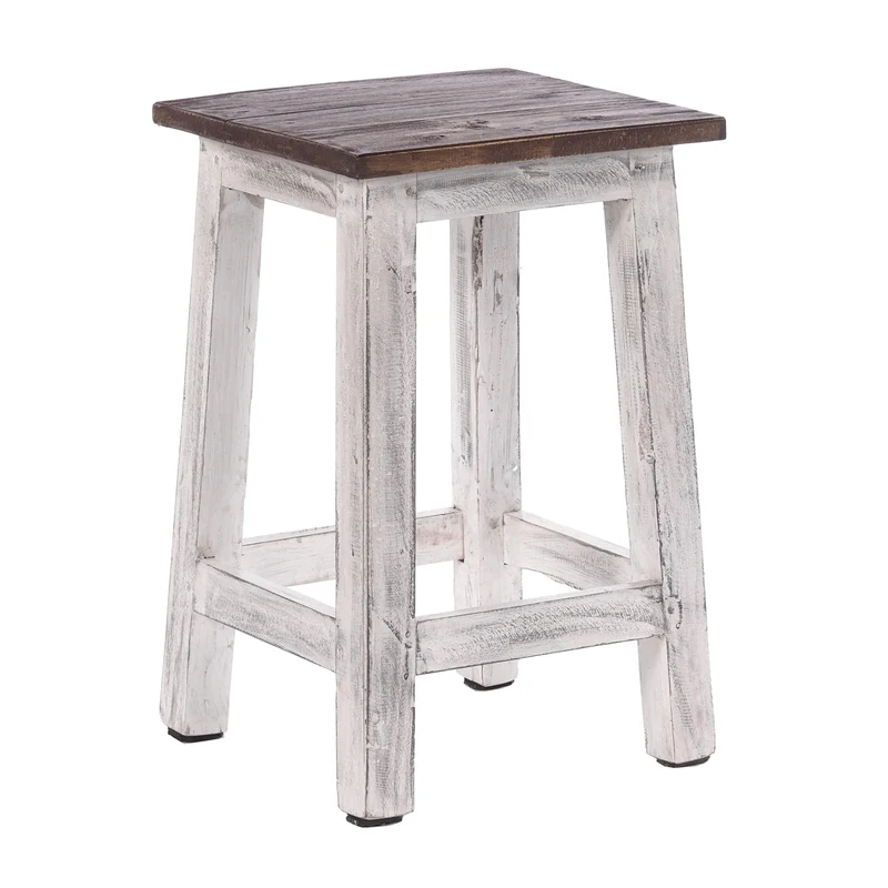 Sitzhocker MADERO | 48x30cm(HxB), Recyclingholz, Holzhocker, Hocker | Farbe: 05 weiß-natur