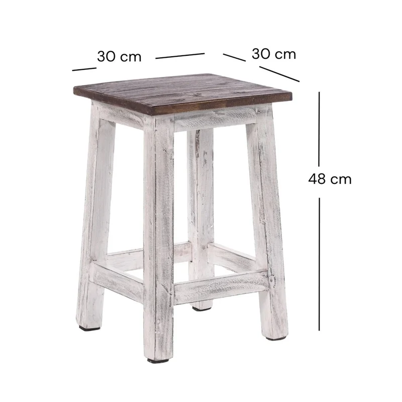 Sitzhocker MADERO | 48x30cm(HxB), Recyclingholz, Holzhocker, Hocker | Farbe: 05 weiß-natur