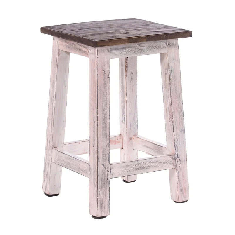 Sitzhocker MADERO | 48x30cm(HxB), Recyclingholz, Holzhocker, Hocker | Farbe: 05 weiß-natur