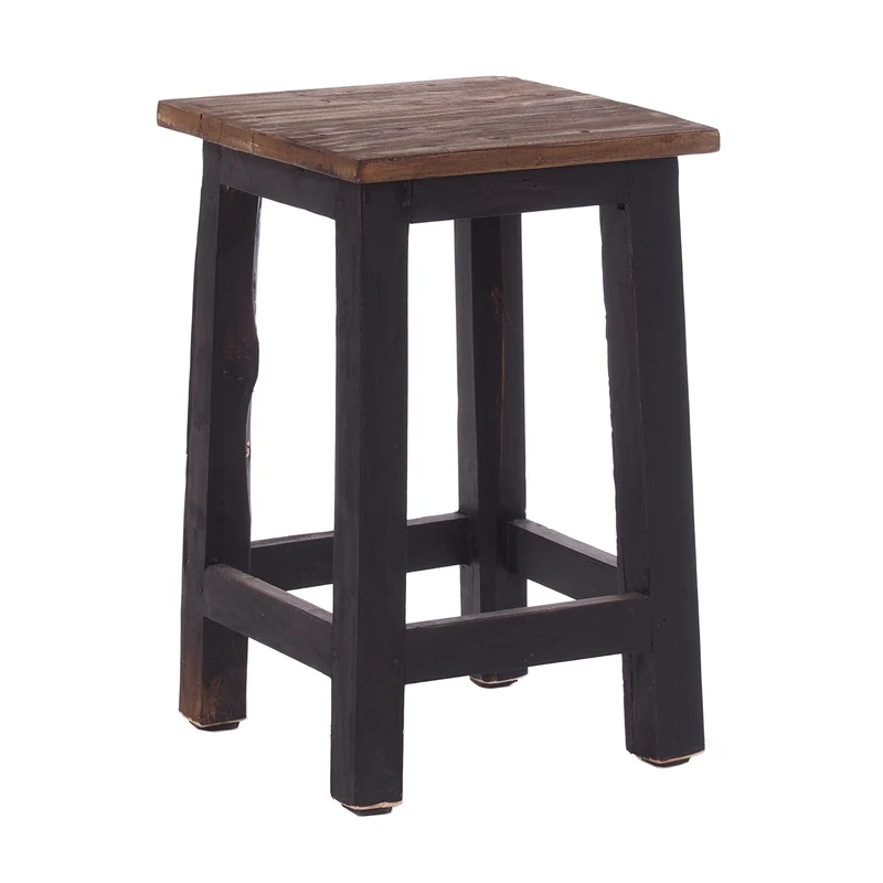 Sitzhocker MADERO | 48x30cm(HxB), Recyclingholz, Holzhocker, Hocker | Farbe: 04 schwarz-natur
