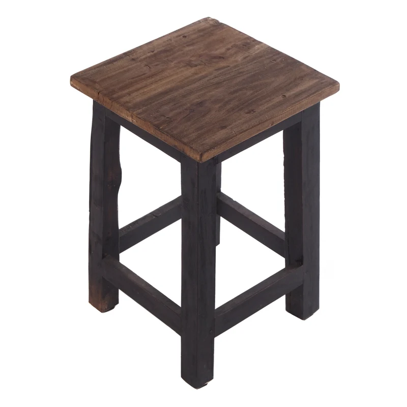 Sitzhocker MADERO | 48x30cm(HxB), Recyclingholz, Holzhocker, Hocker | Farbe: 04 schwarz-natur