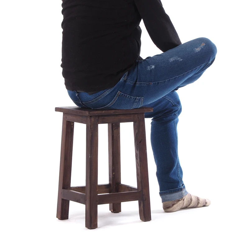 Sitzhocker MADERO | 48x30cm(HxB), Recyclingholz, Holzhocker, Hocker | Farbe: 03 dunkelbraun