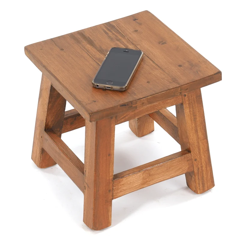 Fusshocker PALO | 27x26cm (HxB), rustikaler Holzhocker Mahagoni Hocker | Farbe: 08 honigfarben gewachst