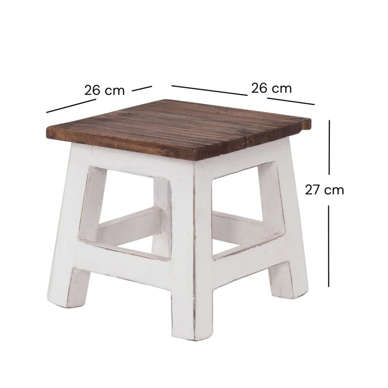 Fusshocker PALO | 27x26cm (HxB), rustikaler Holzhocker Mahagoni Hocker | Farbe: 06 weiß-landhaus