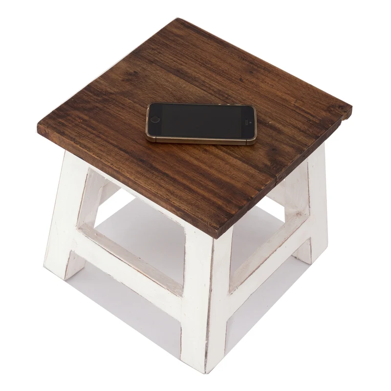 Fusshocker PALO | 27x26cm (HxB), rustikaler Holzhocker Mahagoni Hocker | Farbe: 06 weiß-landhaus