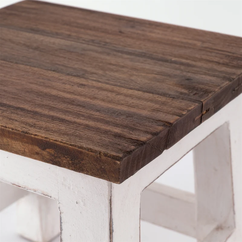 Fusshocker PALO | 27x26cm (HxB), rustikaler Holzhocker Mahagoni Hocker | Farbe: 06 weiß-landhaus