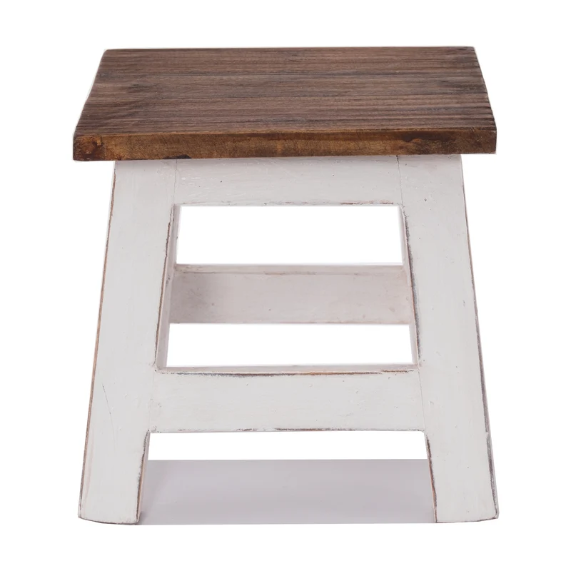 Fusshocker PALO | 27x26cm (HxB), rustikaler Holzhocker Mahagoni Hocker | Farbe: 06 weiß-landhaus