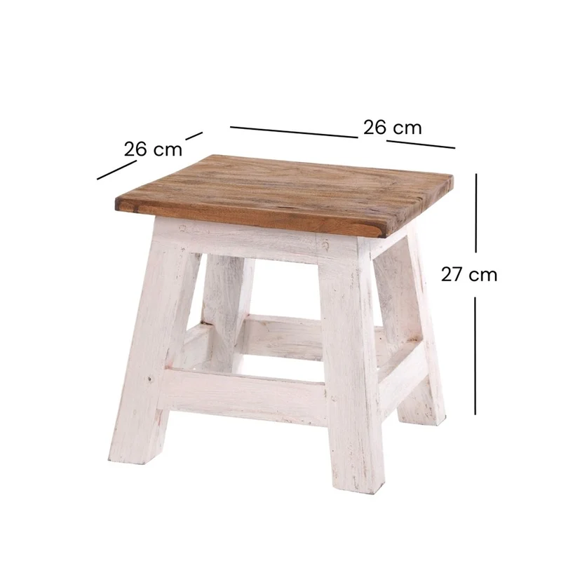 Fusshocker PALO | 27x26cm (HxB), rustikaler Holzhocker Mahagoni Hocker | Farbe: 05 weiß-natur