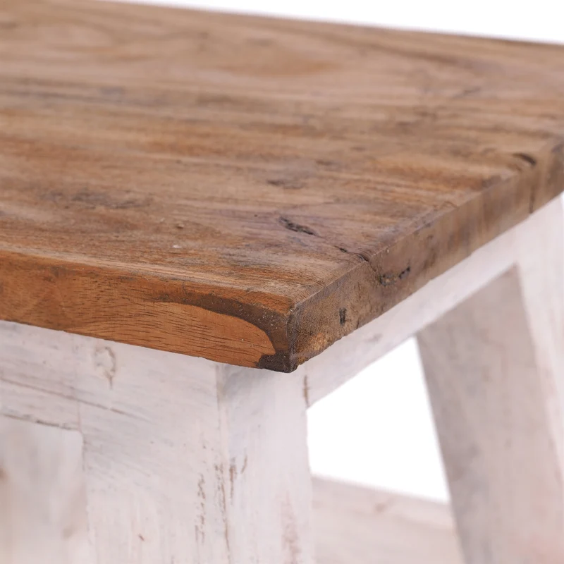 Fusshocker PALO | 27x26cm (HxB), rustikaler Holzhocker Mahagoni Hocker | Farbe: 05 weiß-natur