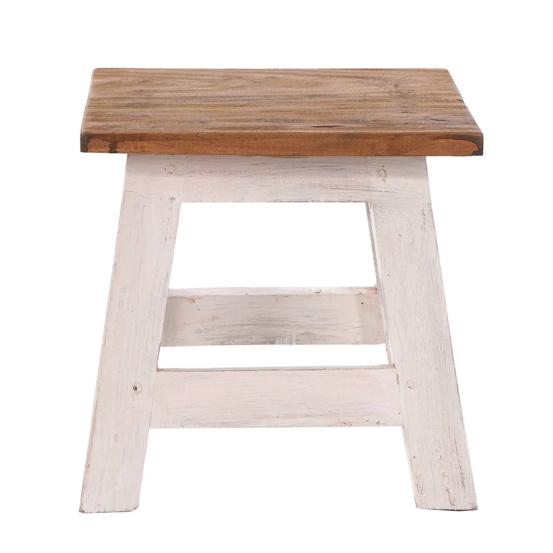 Fusshocker PALO | 27x26cm (HxB), rustikaler Holzhocker Mahagoni Hocker | Farbe: 05 weiß-natur