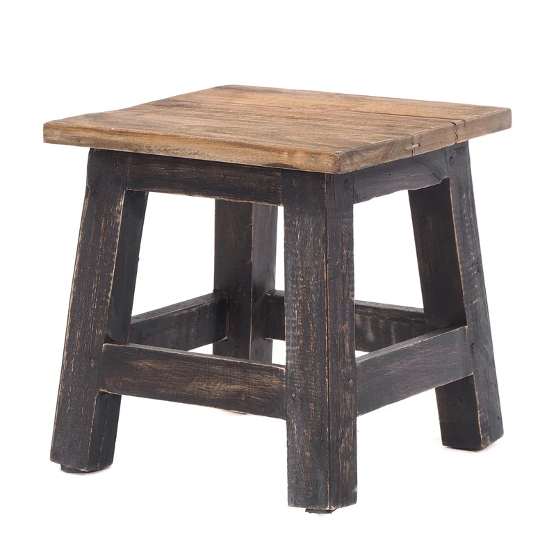 Fusshocker PALO | 27x26cm (HxB), rustikaler Holzhocker Mahagoni Hocker | Farbe: 04 schwarz-natur