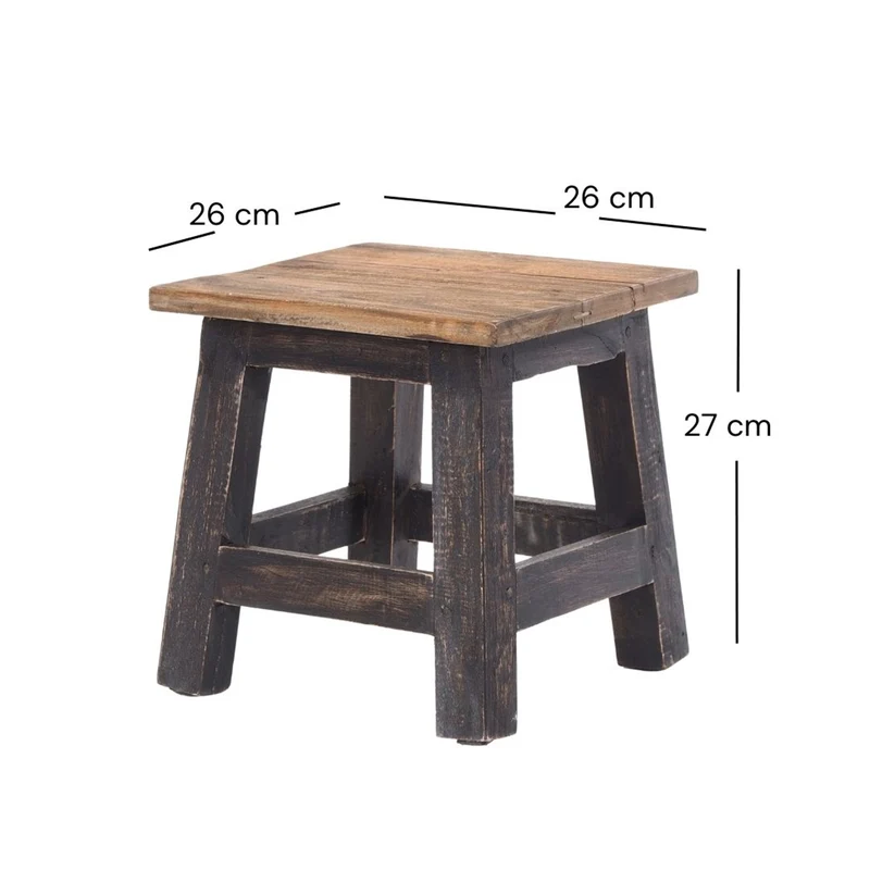 Fusshocker PALO | 27x26cm (HxB), rustikaler Holzhocker Mahagoni Hocker | Farbe: 04 schwarz-natur