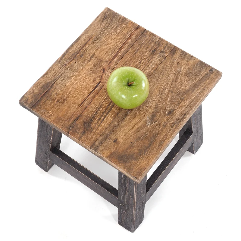 Fusshocker PALO | 27x26cm (HxB), rustikaler Holzhocker Mahagoni Hocker | Farbe: 04 schwarz-natur