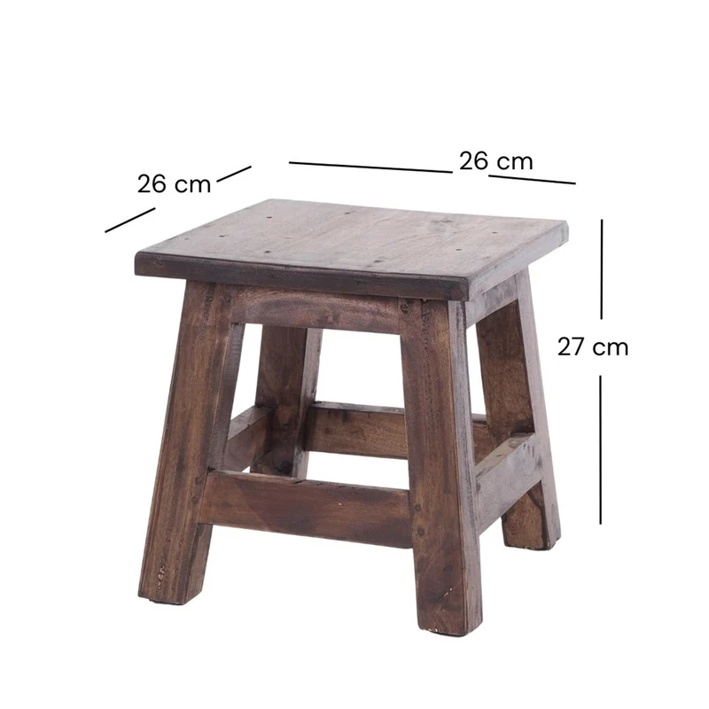 Fusshocker PALO | 27x26cm (HxB), rustikaler Holzhocker Mahagoni Hocker | Farbe: 03 dunkelbraun