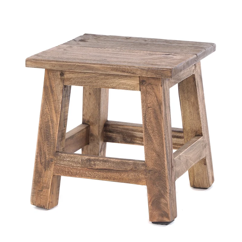 Fusshocker PALO | 27x26cm (HxB), rustikaler Holzhocker Mahagoni Hocker | Farbe: 01 natur-vintage