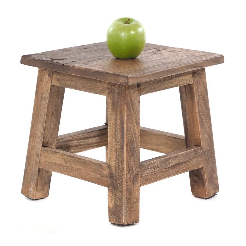 Fusshocker PALO | 27x26cm (HxB), rustikaler Holzhocker Mahagoni Hocker | Farbe: 01 natur-vintage