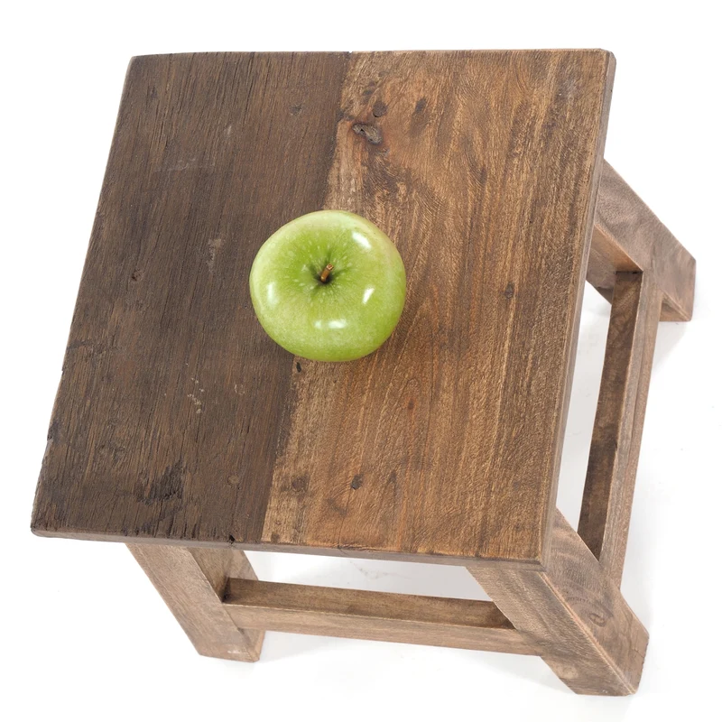 Fusshocker PALO | 27x26cm (HxB), rustikaler Holzhocker Mahagoni Hocker | Farbe: 01 natur-vintage