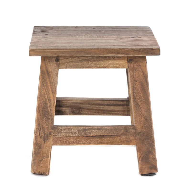 Fusshocker PALO | 27x26cm (HxB), rustikaler Holzhocker Mahagoni Hocker | Farbe: 01 natur-vintage