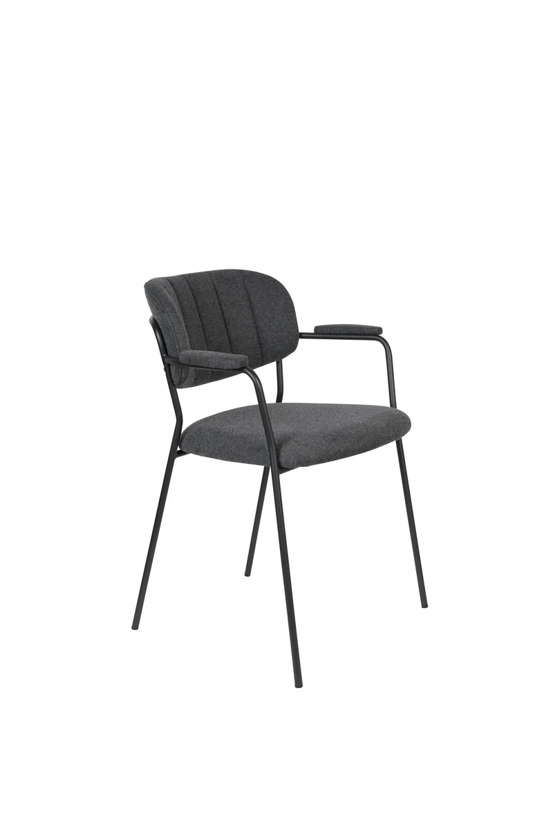 White Label Living Sessel Jolien Schwarz/Dark – Grau, Textil, 56 × 61 × 78 cm, 2er-Set
