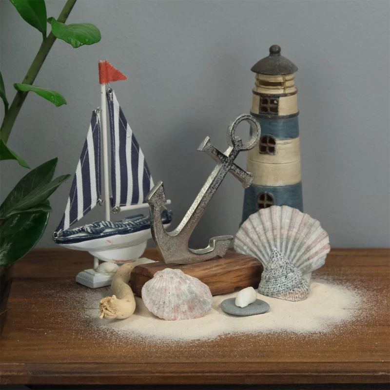 AUFSTELLER "MARITIM" | Mangoholz, Metall, 15 cm | Metallskulptur | Muster: Anker