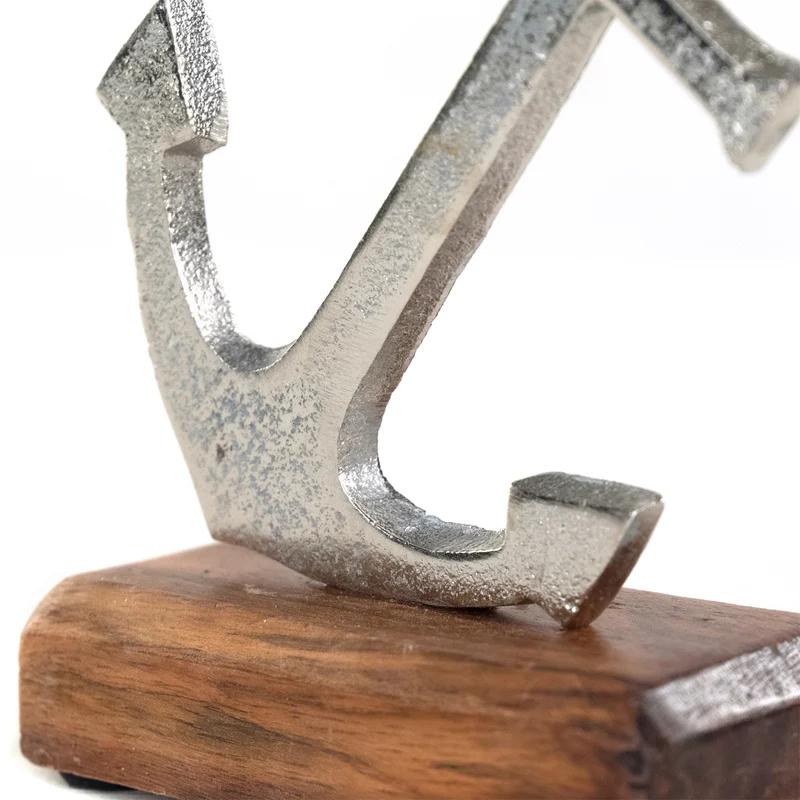 AUFSTELLER "MARITIM" | Mangoholz, Metall, 15 cm | Metallskulptur | Muster: Anker