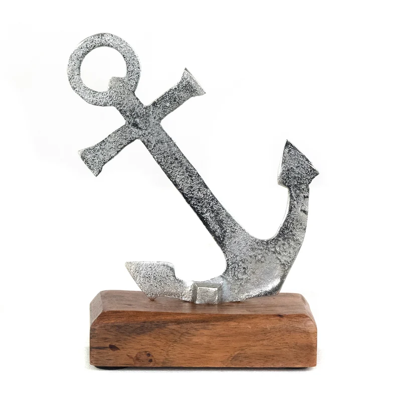 AUFSTELLER "MARITIM" | Mangoholz, Metall, 15 cm | Metallskulptur | Muster: Anker