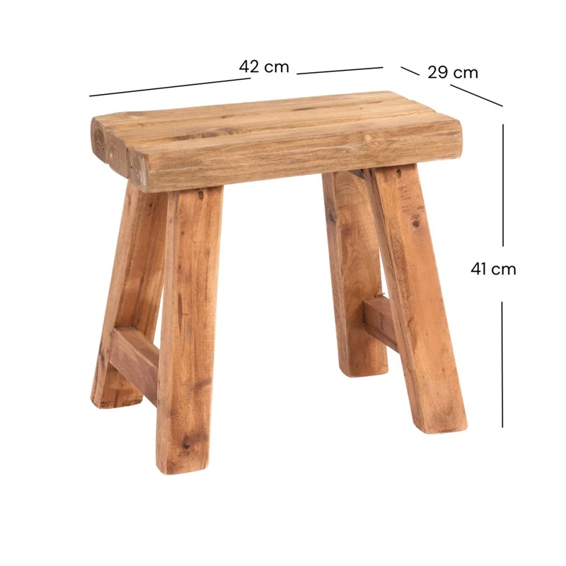 SITZHOCKER "RUSTIC" | 41x42x24cm (HxBxT), Teak | Holzhocker | Farbe: 08 honigfarben gewachst