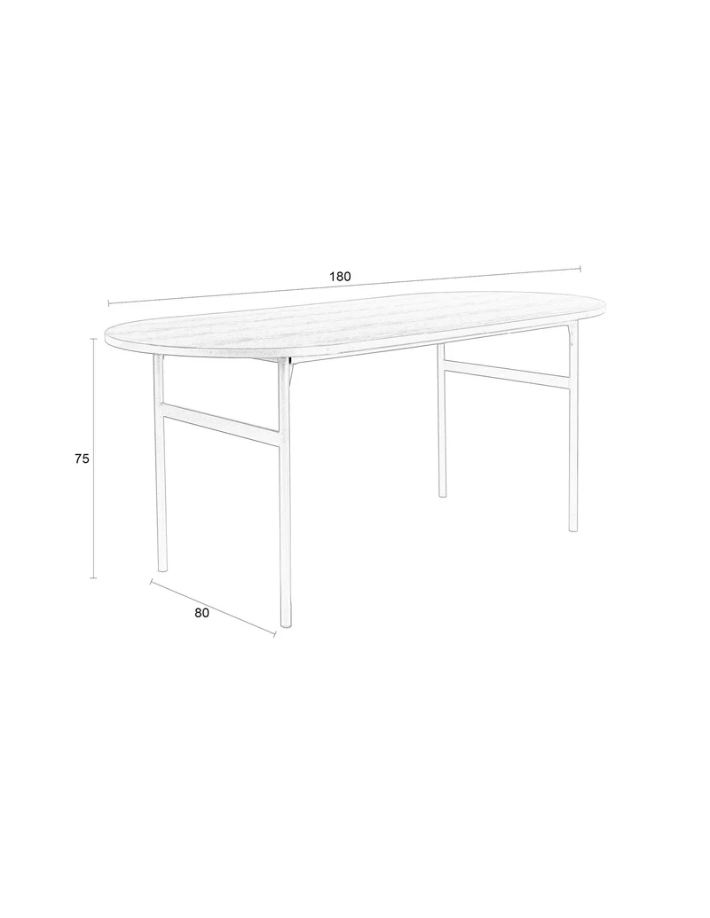 White Label Living Esstisch Marcio – Schwarz, Eisen, 180 × 80 × 75 cm