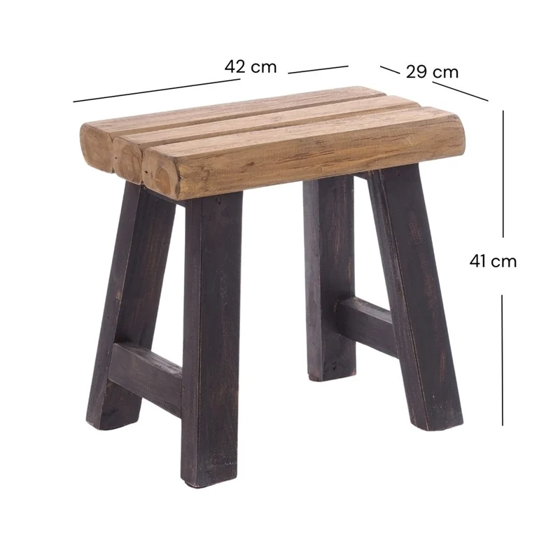 SITZHOCKER "RUSTIC" | 41x42x24cm (HxBxT), Teak | Holzhocker | Farbe: 04 schwarz-natur