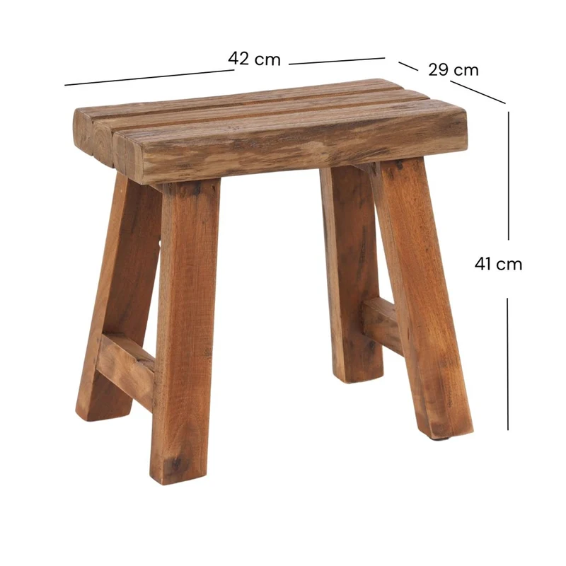SITZHOCKER "RUSTIC" | 41x42x24cm (HxBxT), Teak | Holzhocker | Farbe: 01 natur-vintage