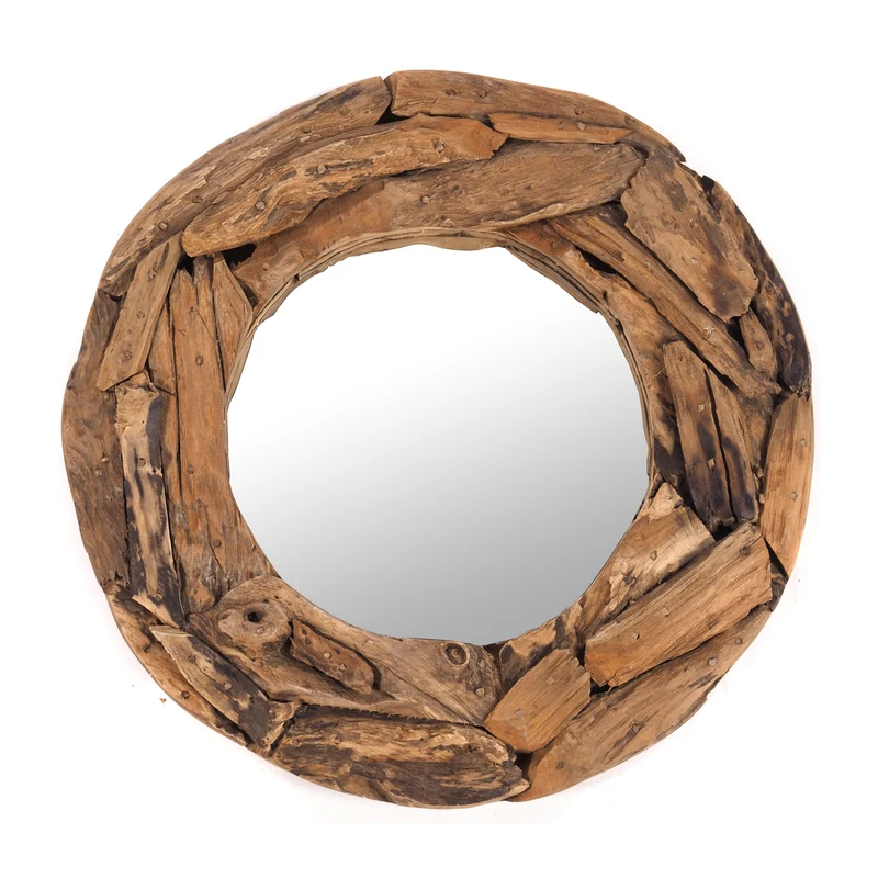 RUNDER SPIEGEL "TEAK 60" | Treibholz, Ø 60 cm | Wandspiegel