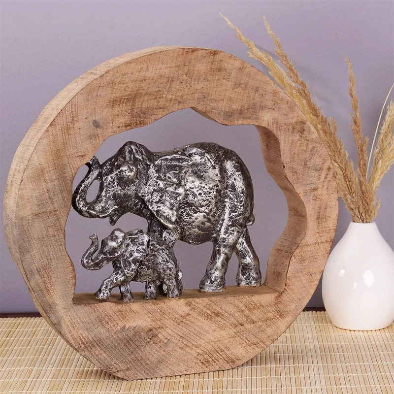 SKULPTUR "LOG ELEPHANTS" | 37cm, Mangoholz | Elefanten Deko Aufsteller