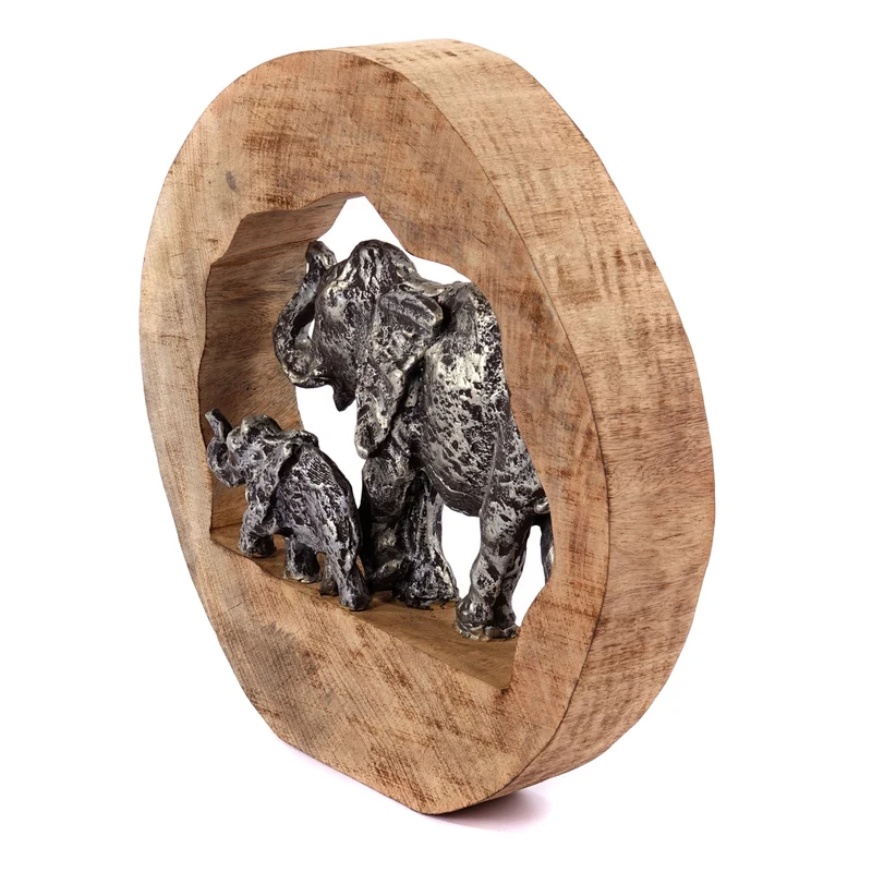 SKULPTUR "LOG ELEPHANTS" | 37cm, Mangoholz | Elefanten Deko Aufsteller