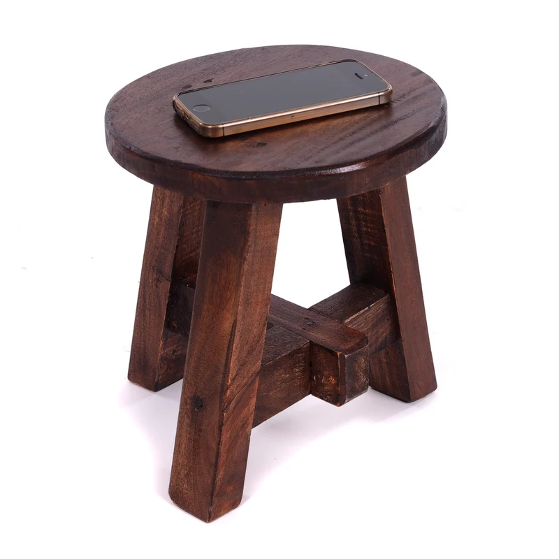 DEKO HOCKER "BERN" | rund, 23,5x20,5 cm (HxB), Mahagoni | Schemel | Farbe: 02 hellbraun