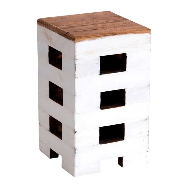 SITZHOCKER "BRICK" | 48x29cm (HxB), Mahagoni | Holzhocker | Farbe: 06 weiß-landhaus