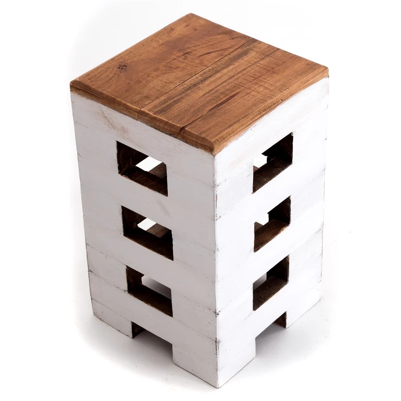 SITZHOCKER "BRICK" | 48x29cm (HxB), Mahagoni | Holzhocker | Farbe: 06 weiß-landhaus