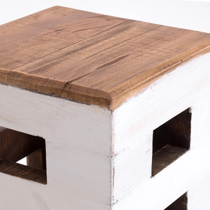 SITZHOCKER "BRICK" | 48x29cm (HxB), Mahagoni | Holzhocker | Farbe: 06 weiß-landhaus