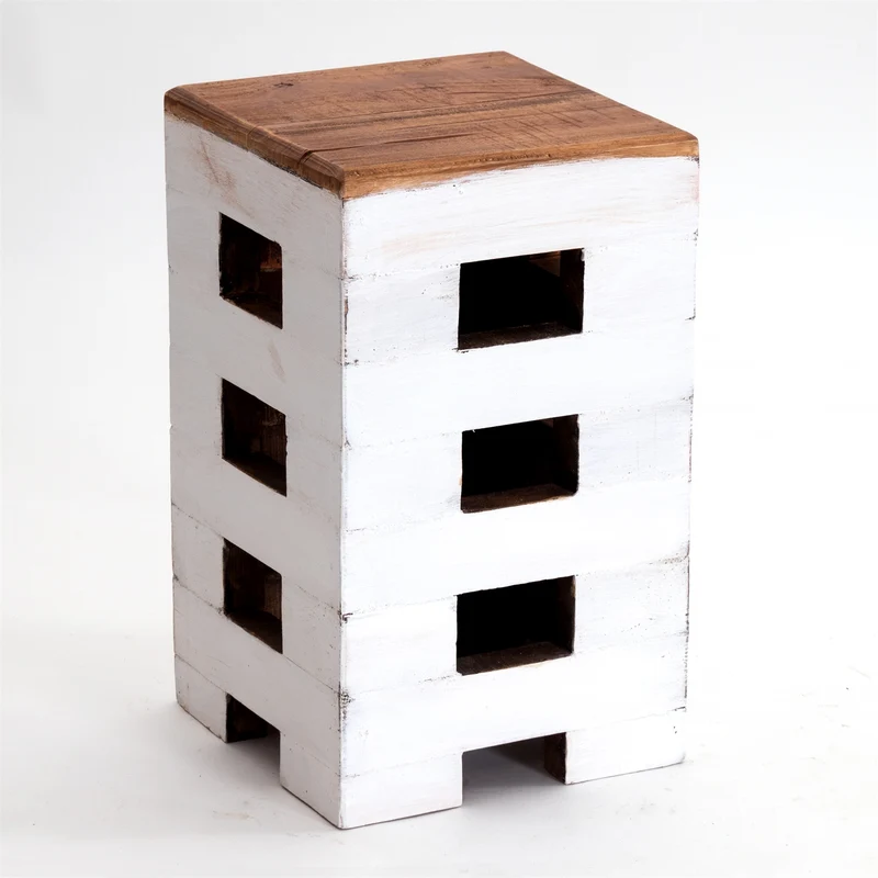 SITZHOCKER "BRICK" | 48x29cm (HxB), Mahagoni | Holzhocker | Farbe: 06 weiß-landhaus