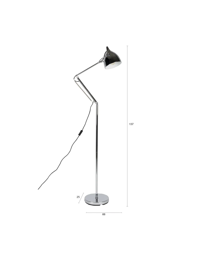 Zuiver Stehleuchte Reader Chrome – Eisen, 66 × 25 × 137 cm