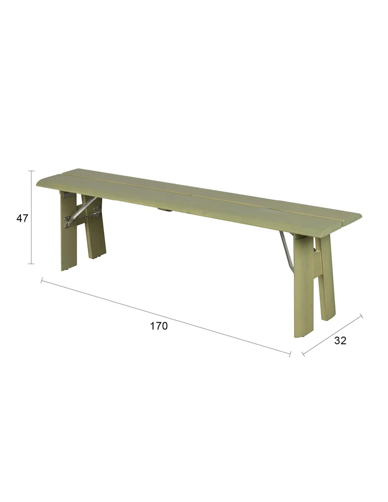 Zuiver Bank Outdoor Avenue Desert Sage – Grün, Kiefernholz, 170 × 32 × 47 cm