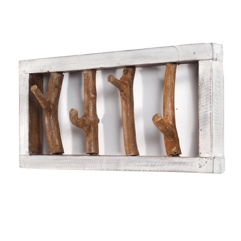 GARDEROBENLEISTE LIMB | 45x23cm(BxH) Treibholz Wandgarderobe mit Ästen | Farbe: 05 weiß-natur