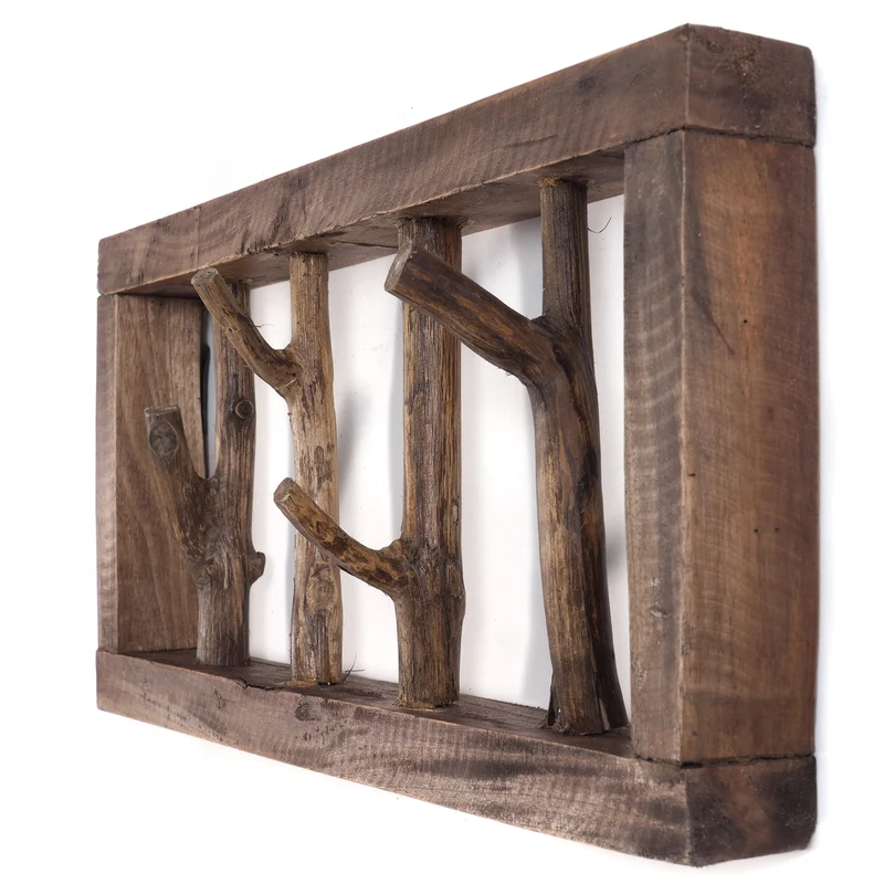 GARDEROBENLEISTE LIMB | 45x23cm(BxH) Treibholz Wandgarderobe mit Ästen | Farbe: 01 natur-vintage