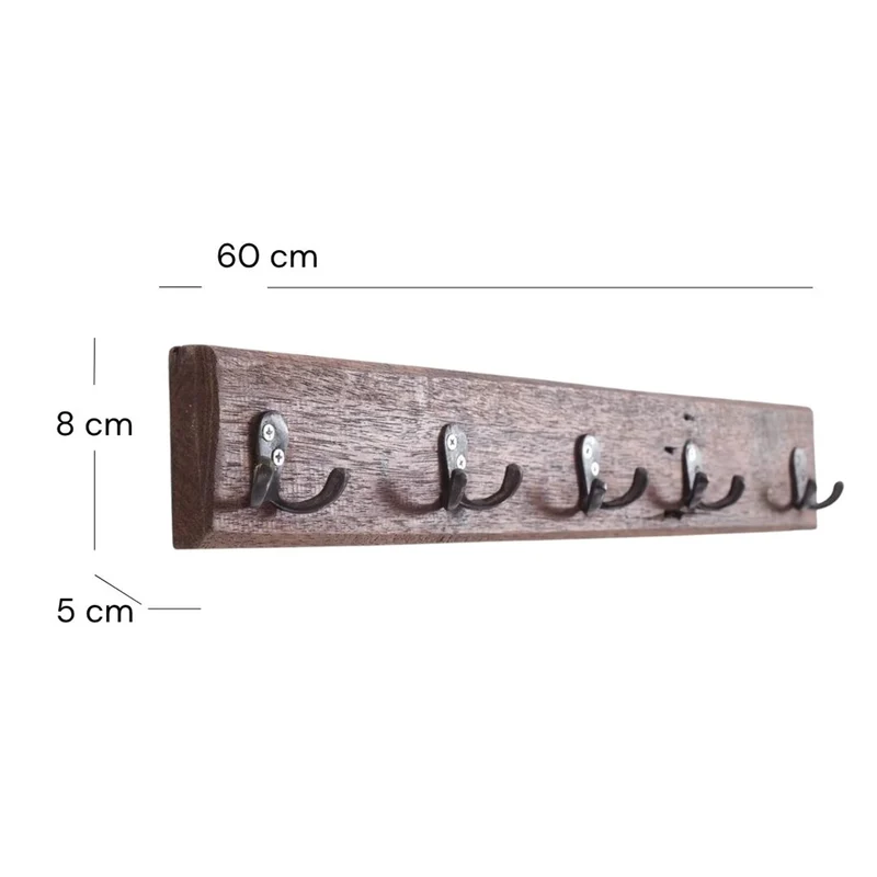 VINTAGE WANDGARDEROBE CASA | 60x8cm(BxH) Hakenleiste mit 5 Doppelhaken
