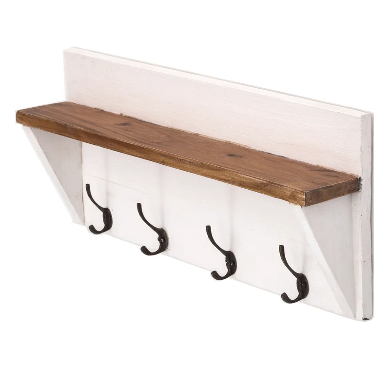 WANDGARDEROBE MIT REGAL "VINTAGE" | 60x26cm (BxH) | Kleiderhaken | Farbe: 06 weiß-landhaus