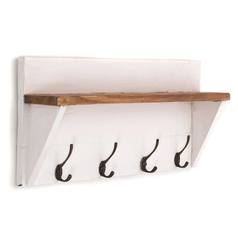 WANDGARDEROBE MIT REGAL "VINTAGE" | 60x26cm (BxH) | Kleiderhaken | Farbe: 06 weiß-landhaus